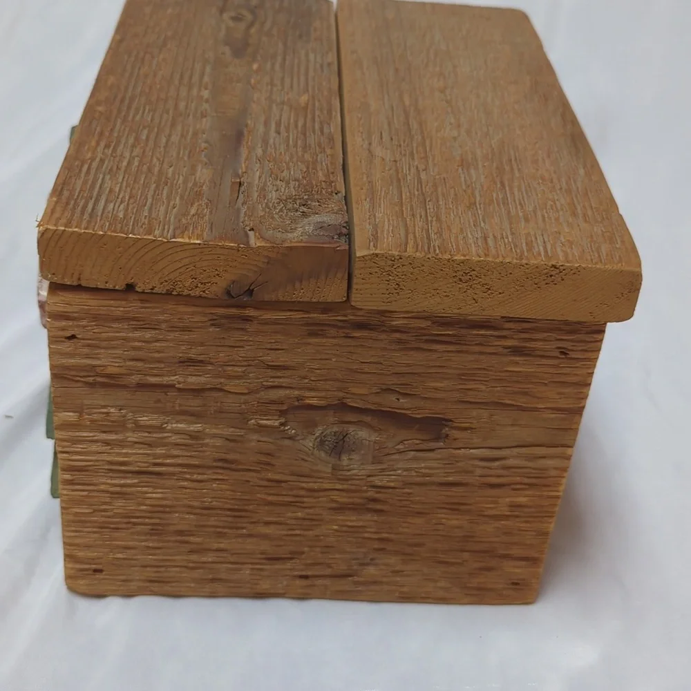 Hand Crafted Solid Wood Lidded 3D Floral Rustic Cottage Storage or Wedding Box